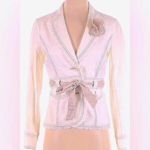 Y2K Coquette Cotton Belted Flower & Ruffle Blazer